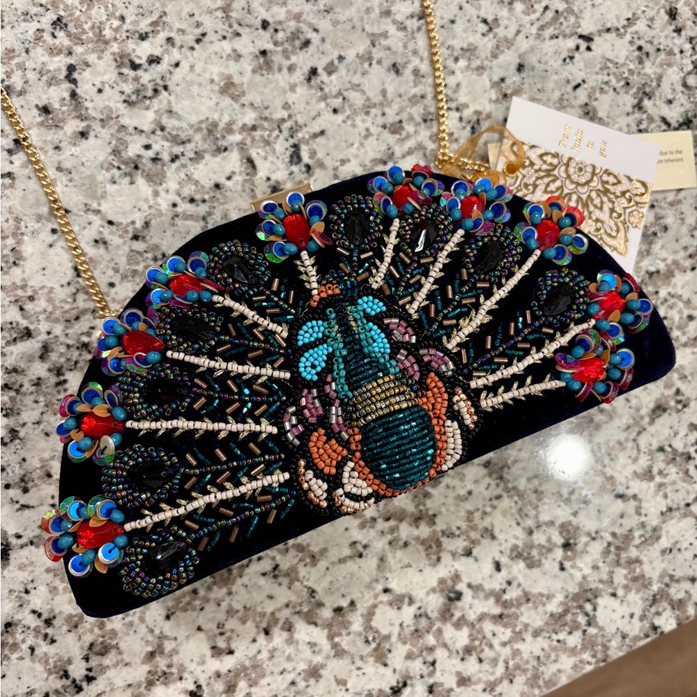NWT Viral made in India beaded peacock double sided crossbody bag